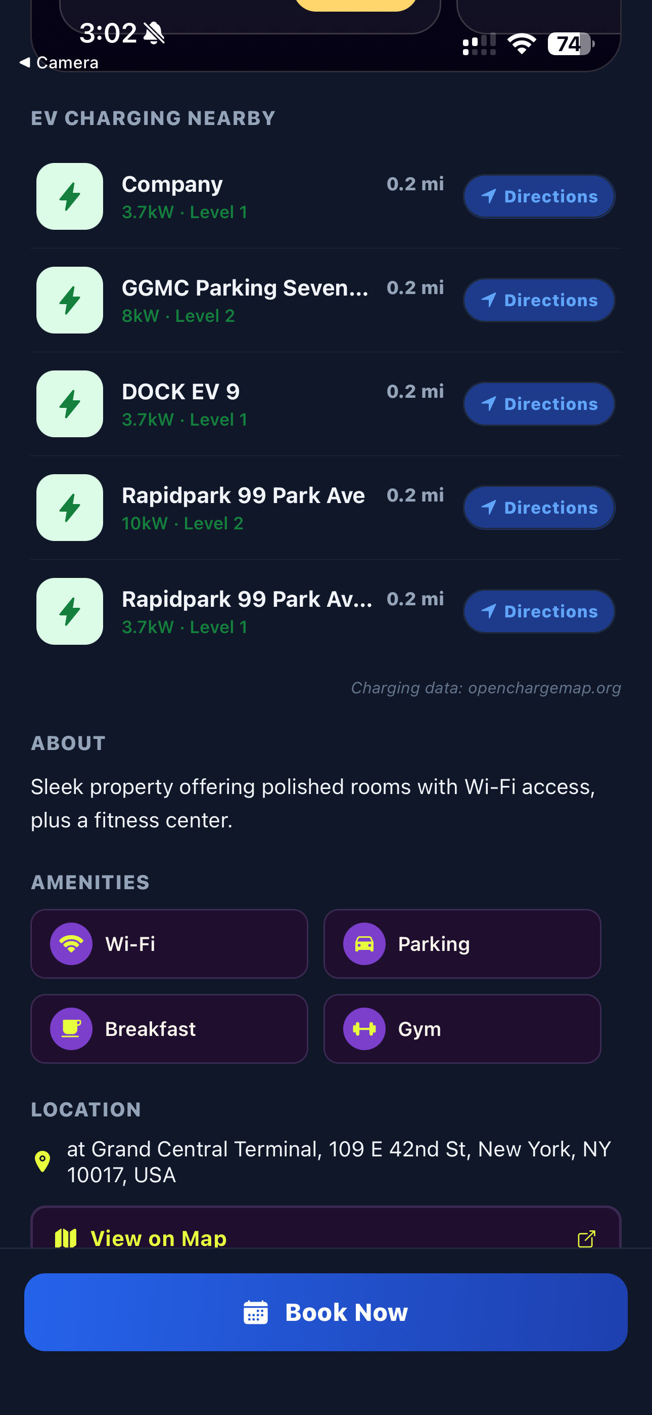 VacayRadar EV charging stations near the hotel