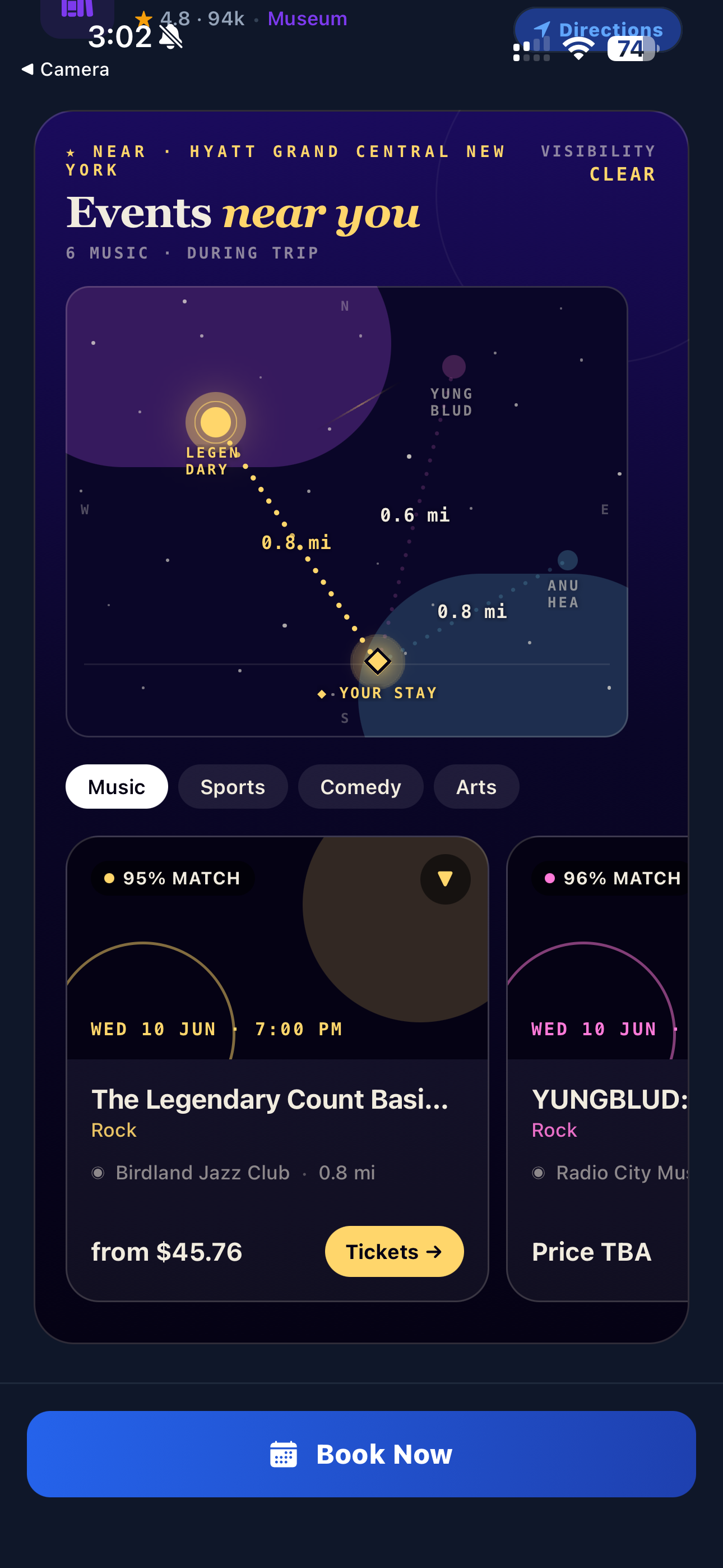 Constellation events panel in dark mode